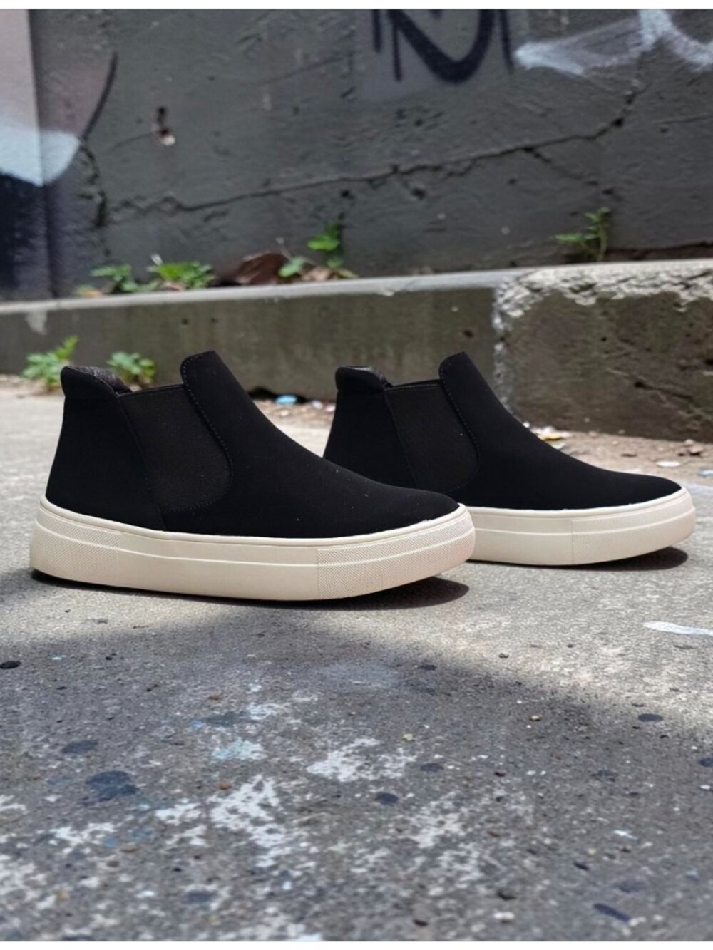 Black Chelsea Slip On Sneakers Platform Sole Minimalist Ankle Boots